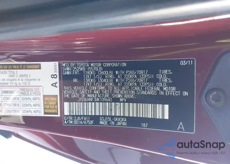 2011 Toyota Fj Cruiser z USA, uszkodzony, nr VIN JTEBU4BF3BK109643